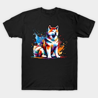 Colorful Japanese Akitainu in Abstract Splash Art T-Shirt